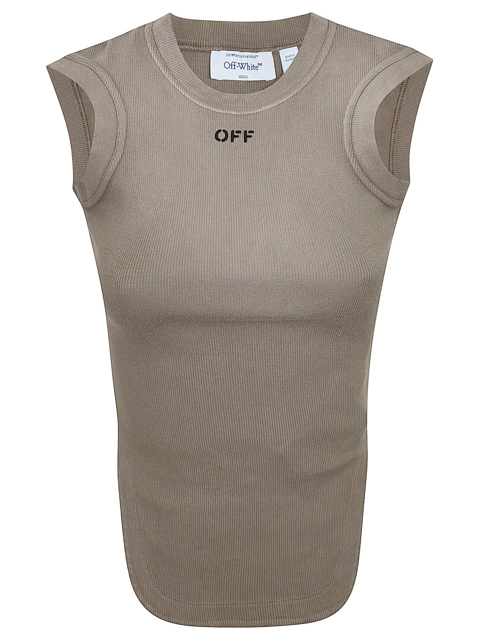 OFF-WHITE Ribbed Cotton-Elastane Sleeveless Top with Minimalist Lettering Neutraal