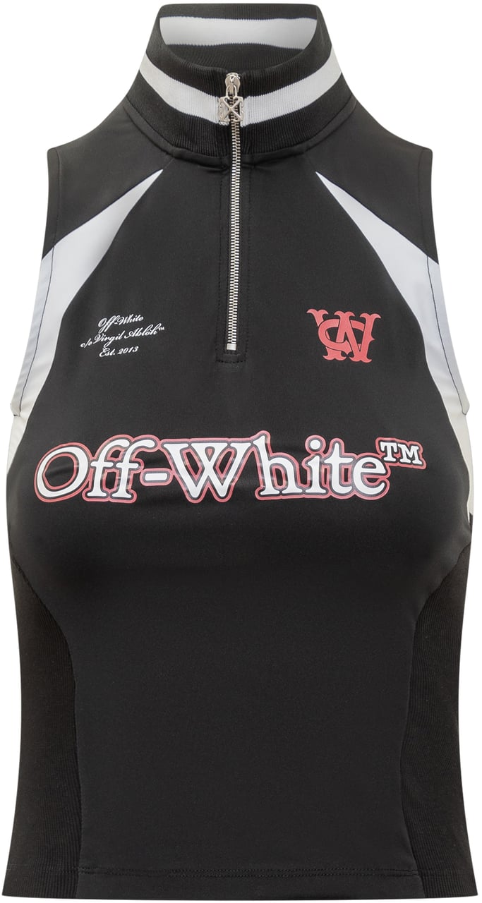 OFF-WHITE Off-White Top Nero con Zip e Logo a Contrasto Zwart