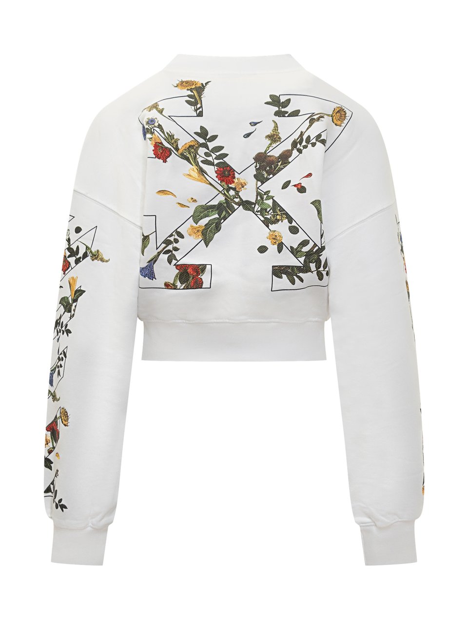 OFF-WHITE Off-White Felpa Bianca Crop con Dettagli Floreali Wit