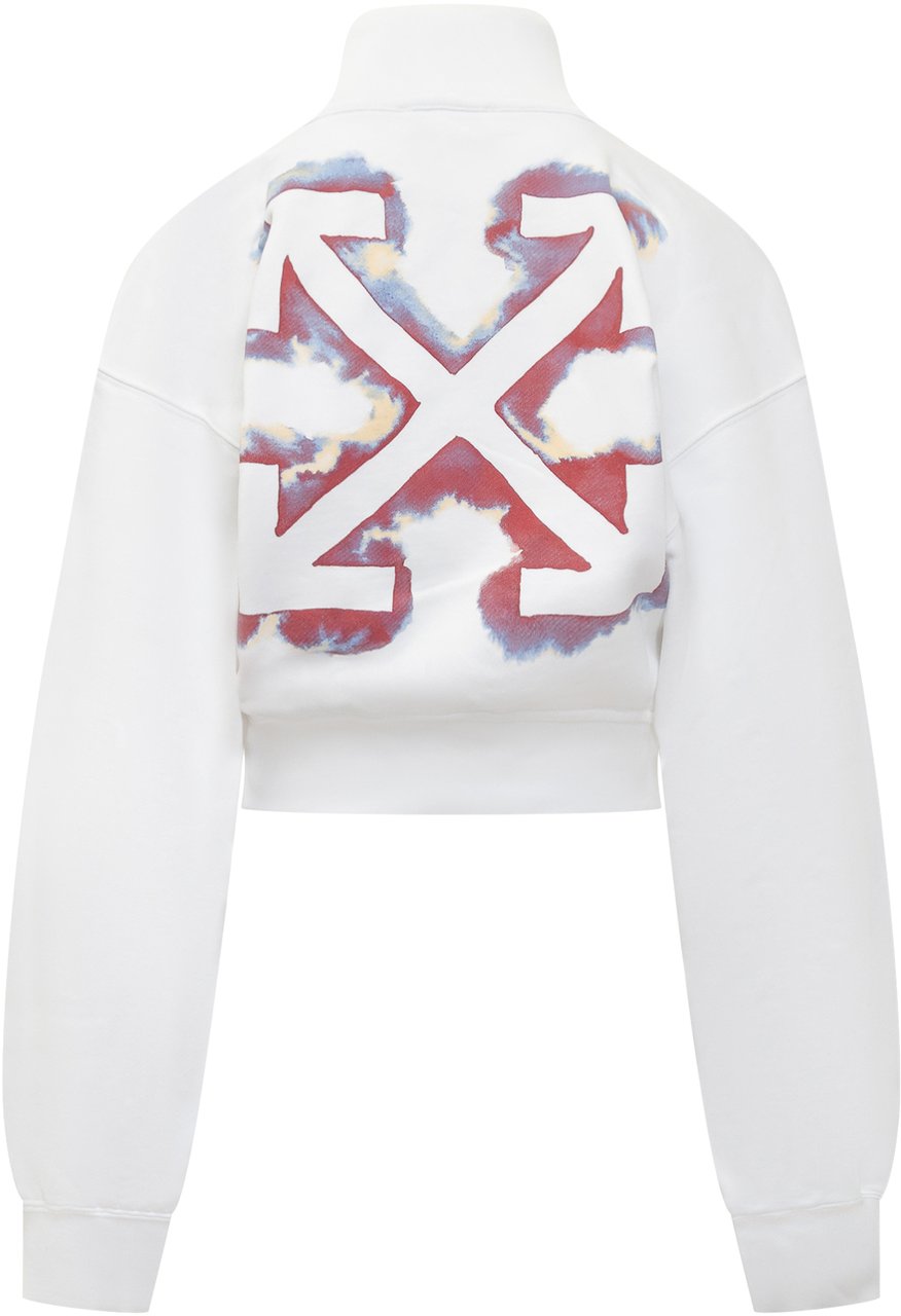OFF-WHITE Off-White Felpa Crop Bianca con Logo e Stampa Arrow Wit