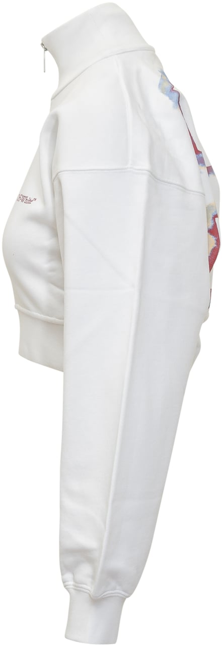 OFF-WHITE Off-White Felpa Crop Bianca con Logo e Stampa Arrow Wit