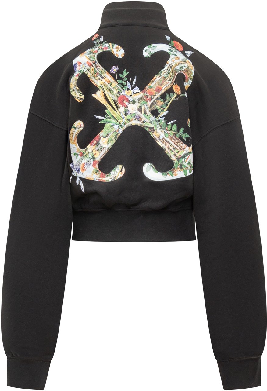 OFF-WHITE Off-White Felpa Nera con Zip e Logo Ricamato Zwart