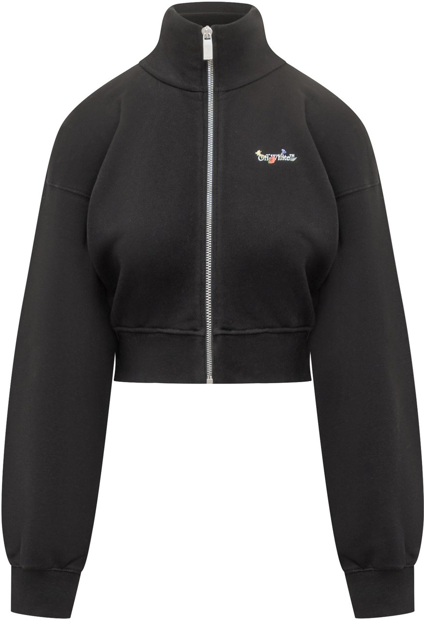 OFF-WHITE Off-White Felpa Nera con Zip e Logo Ricamato Zwart