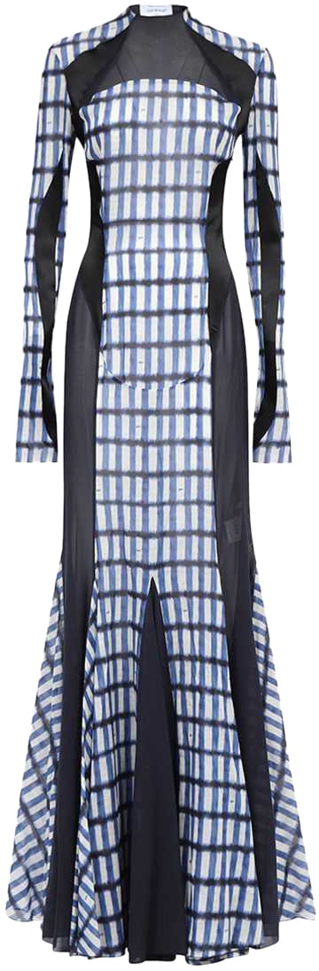 OFF-WHITE Printed silk dress Blauw