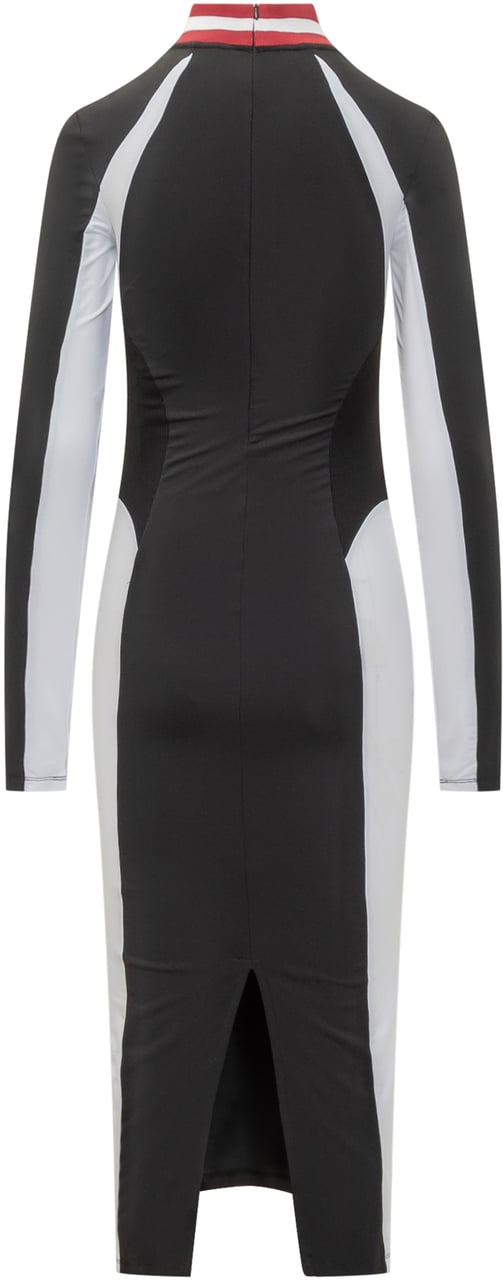 OFF-WHITE Off-White Abito Midi Nero con Zip e Logo Zwart