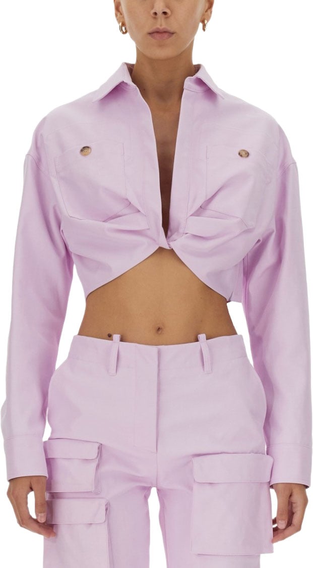 OFF-WHITE Cropped V-Neck Jacket With Buttoned Cuffs Paars