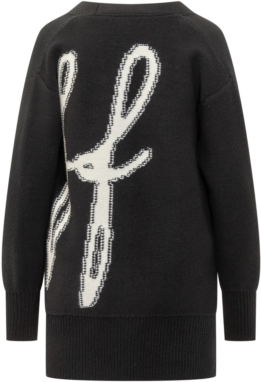 OFF-WHITE Off-White Cardigan Nero Oversize con Logo Bianco Zwart