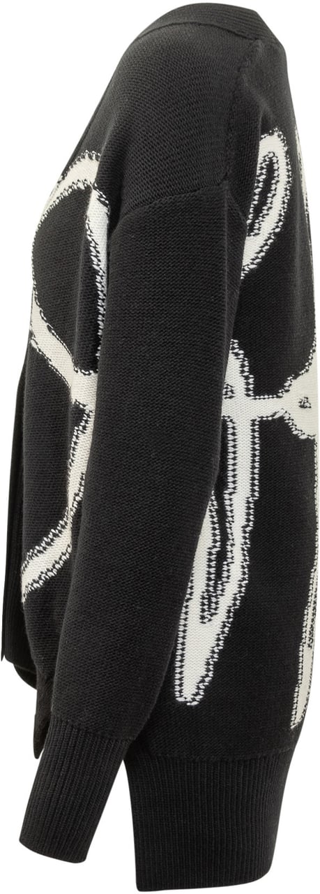 OFF-WHITE Off-White Cardigan Nero Oversize con Logo Bianco Zwart