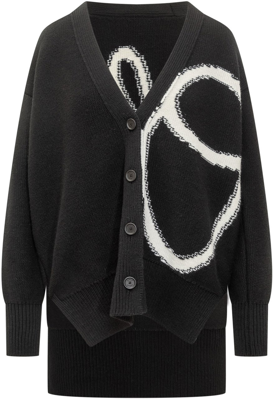 OFF-WHITE Off-White Cardigan Nero Oversize con Logo Bianco Zwart