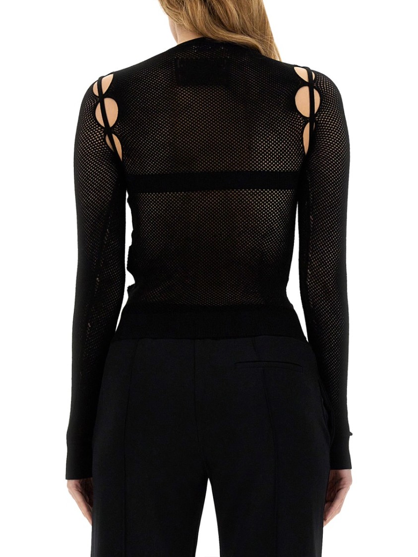 OFF-WHITE Netted Black Top With Cut-Out Shoulder Details Zwart