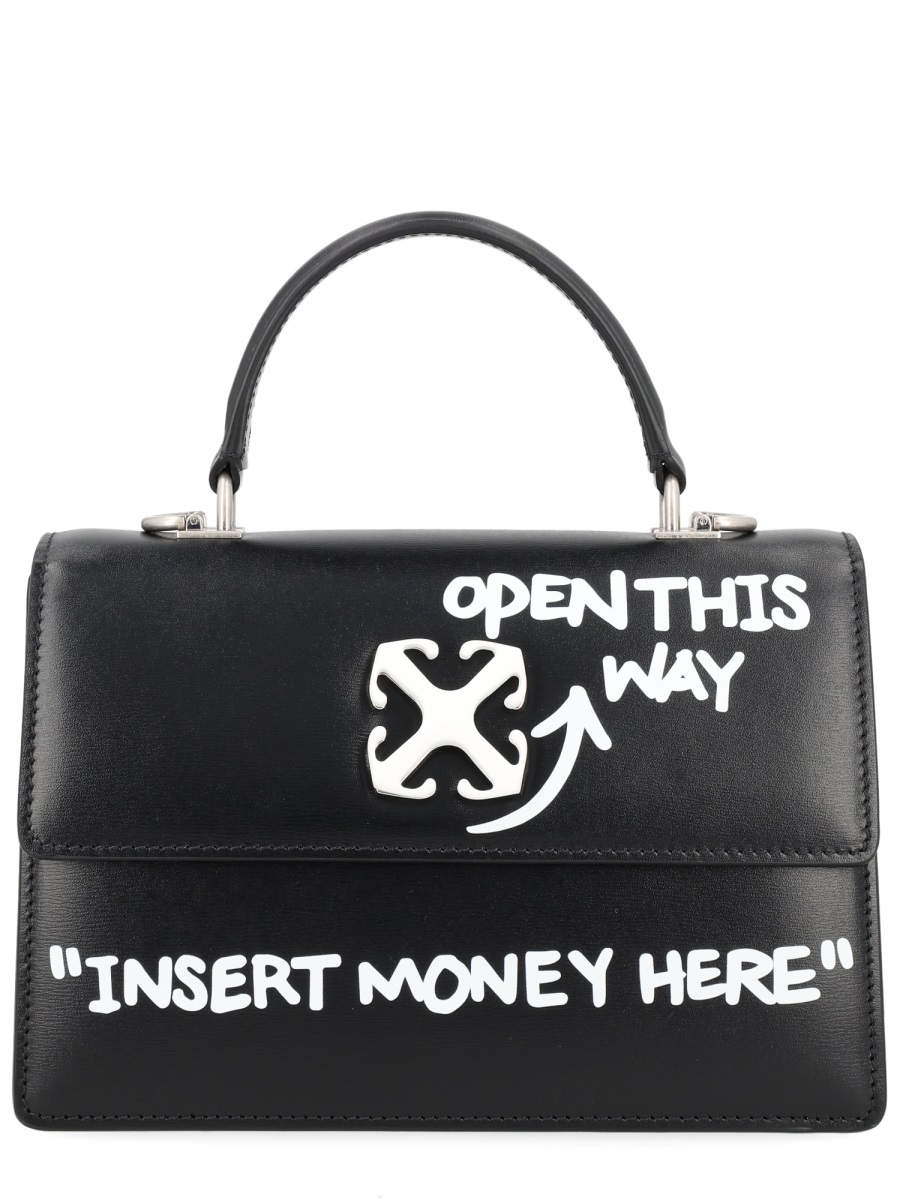 OFF-WHITE Neutrals Jitney 1.4 Graffiti Calf Leather Handbag Zwart