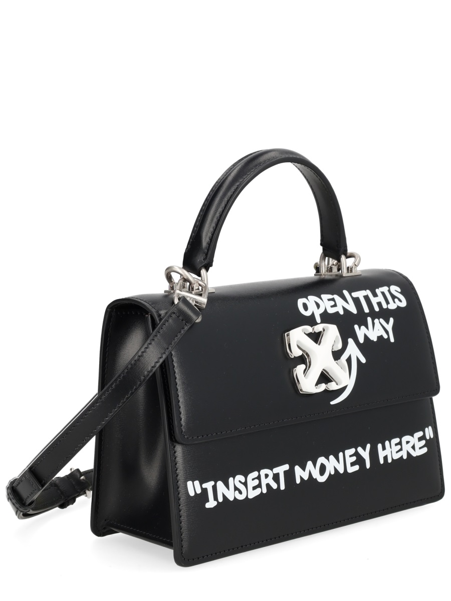 OFF-WHITE Neutrals Jitney 1.4 Graffiti Calf Leather Handbag Zwart