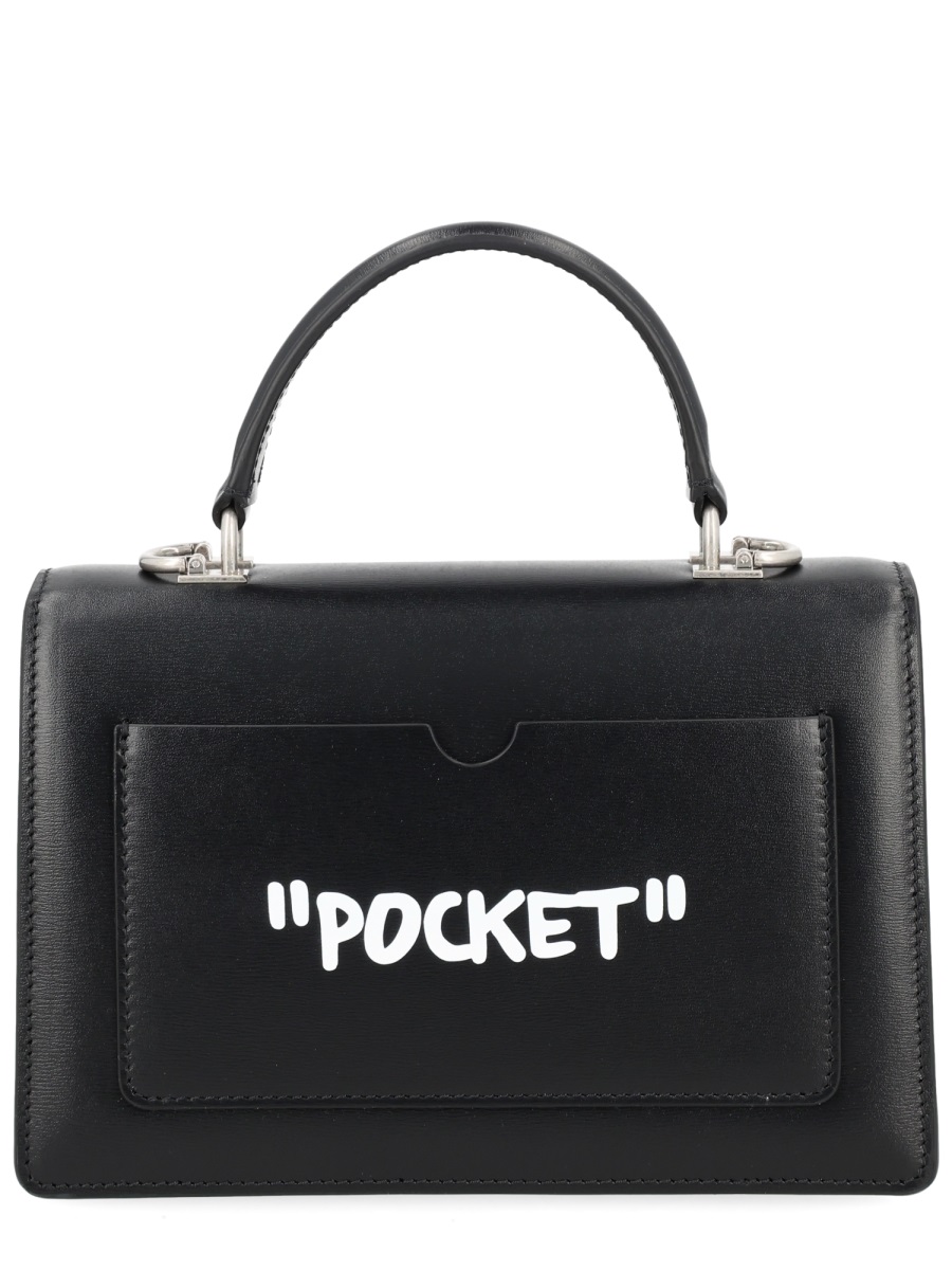 OFF-WHITE Neutrals Jitney 1.4 Graffiti Calf Leather Handbag Zwart
