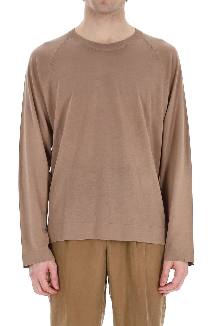Officine Generale Lyocell-Cotton-Silk Crewneck Sweater Bruin