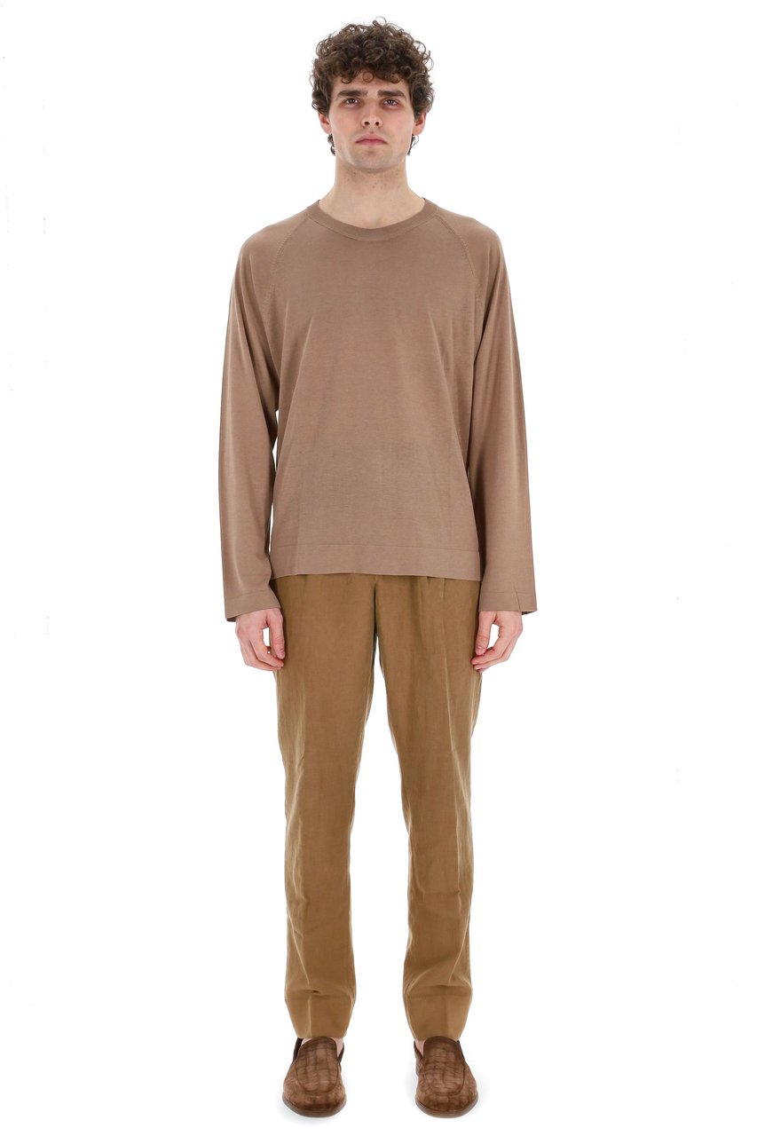 Officine Generale Lyocell-Cotton-Silk Crewneck Sweater Bruin