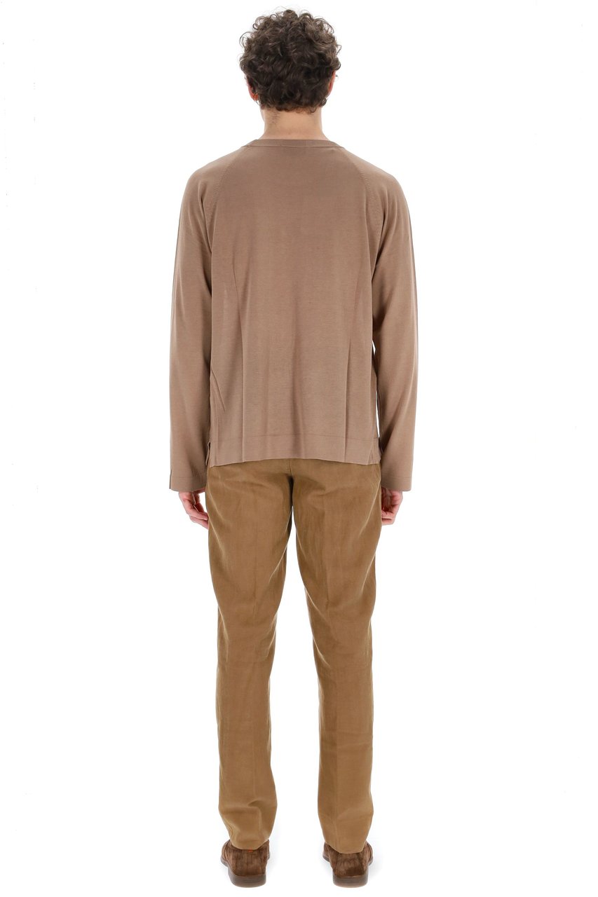 Officine Generale Lyocell-Cotton-Silk Crewneck Sweater Bruin