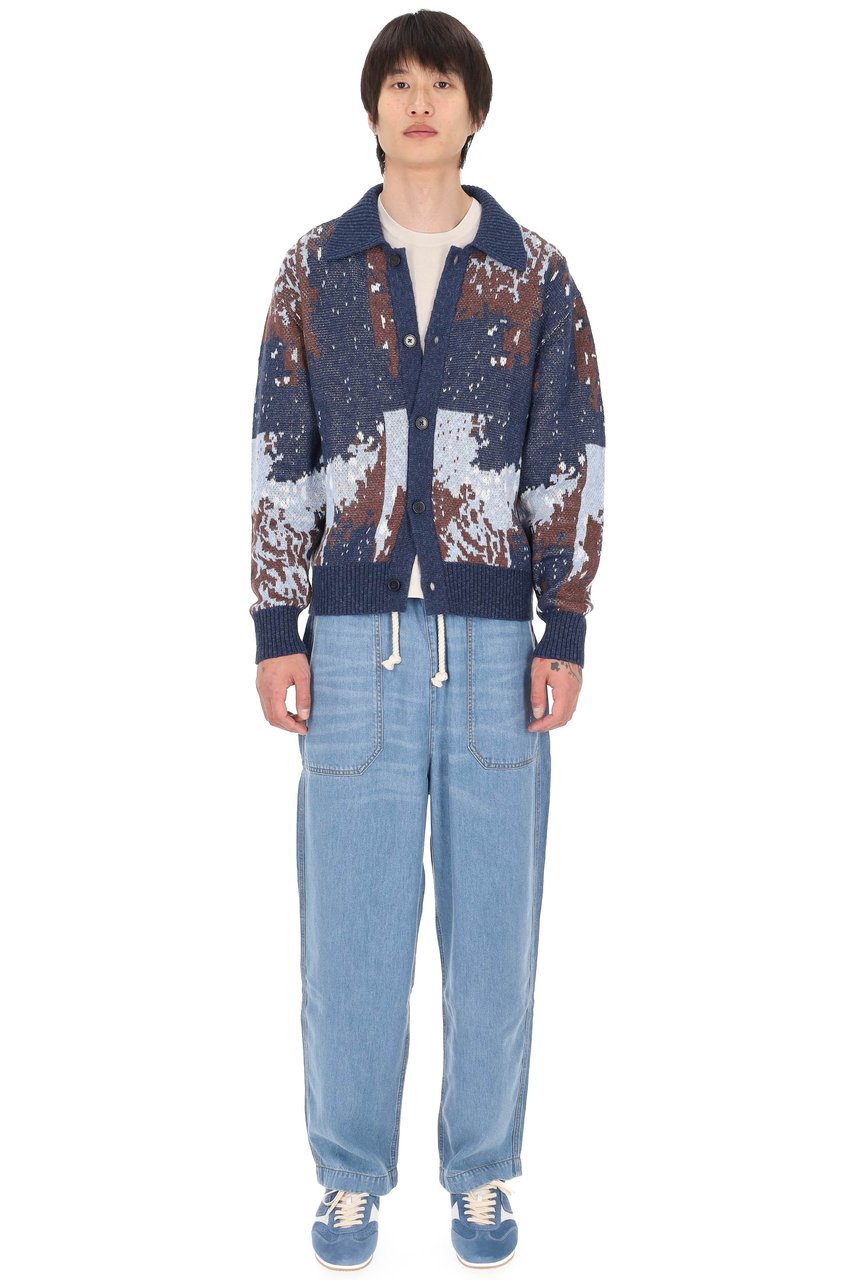 Officine Generale Terry Jacquard Linen-Blend Multicolored Cardigan Grijs