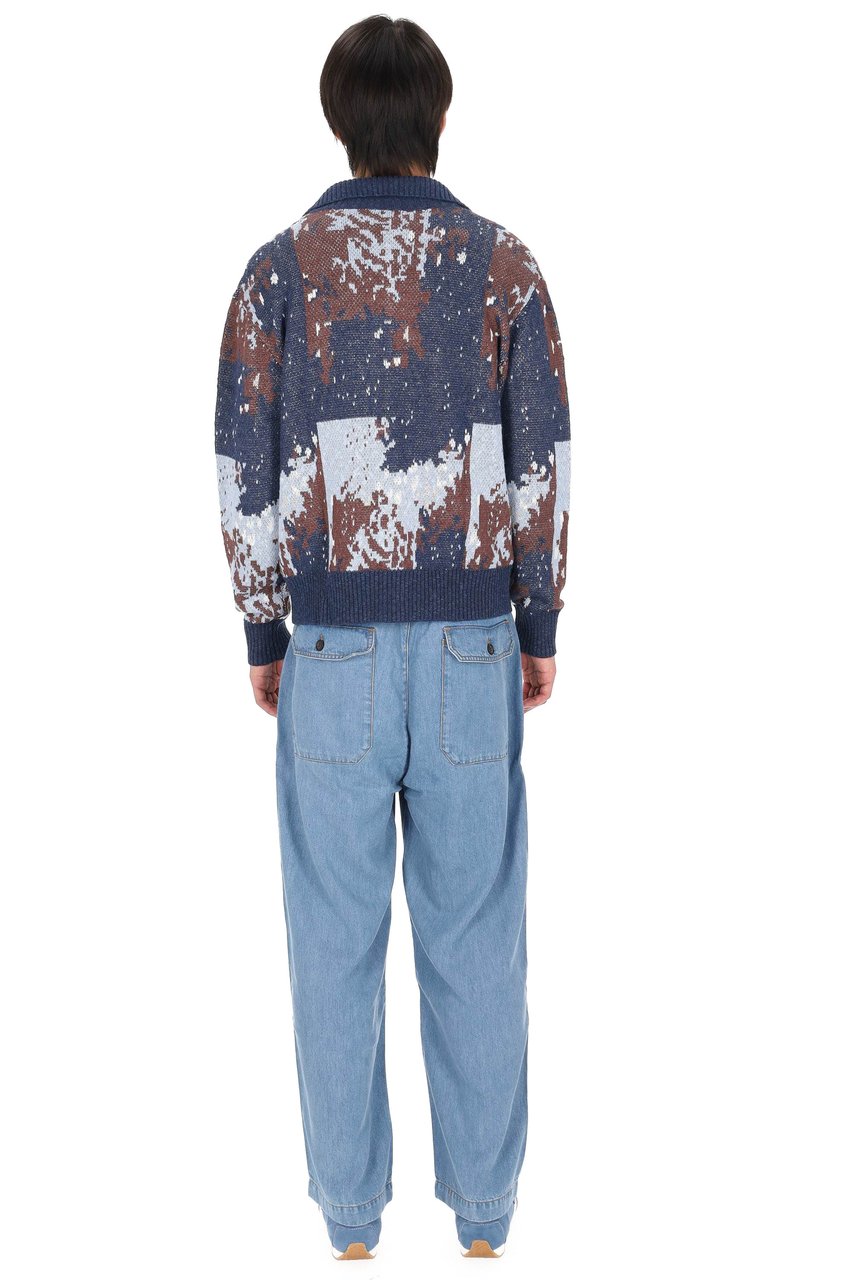 Officine Generale Terry Jacquard Linen-Blend Multicolored Cardigan Grijs