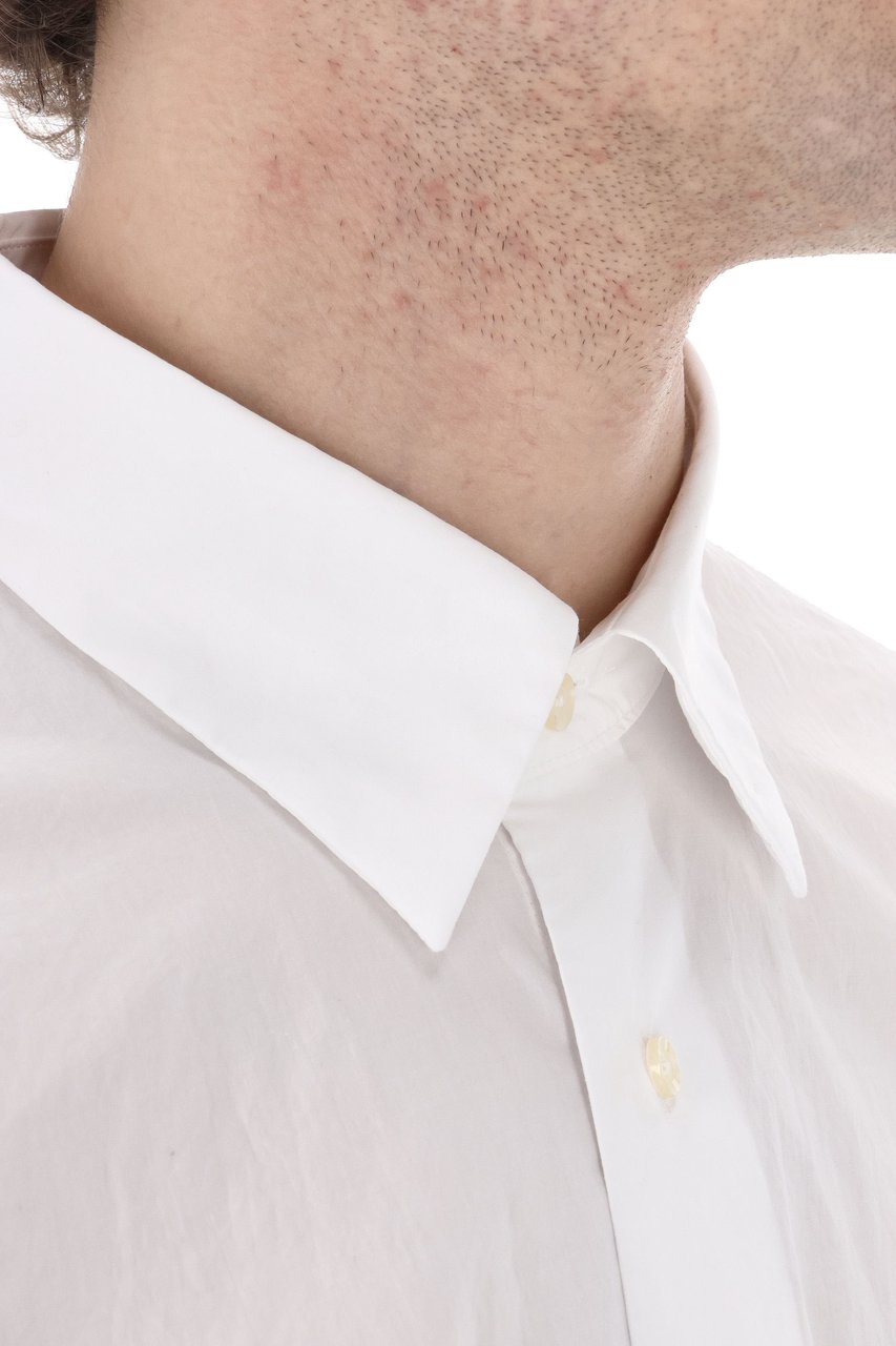 Officine Generale Italian Collar Cotton Poplin Shirt Wit