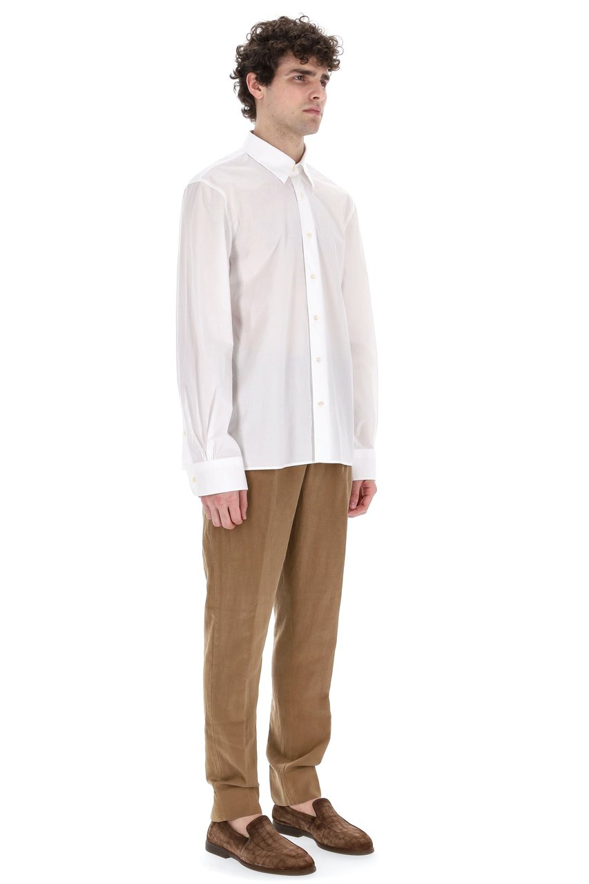 Officine Generale Italian Collar Cotton Poplin Shirt Wit