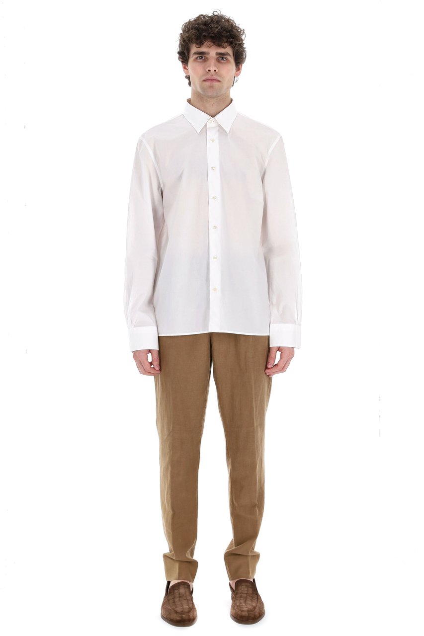 Officine Generale Italian Collar Cotton Poplin Shirt Wit
