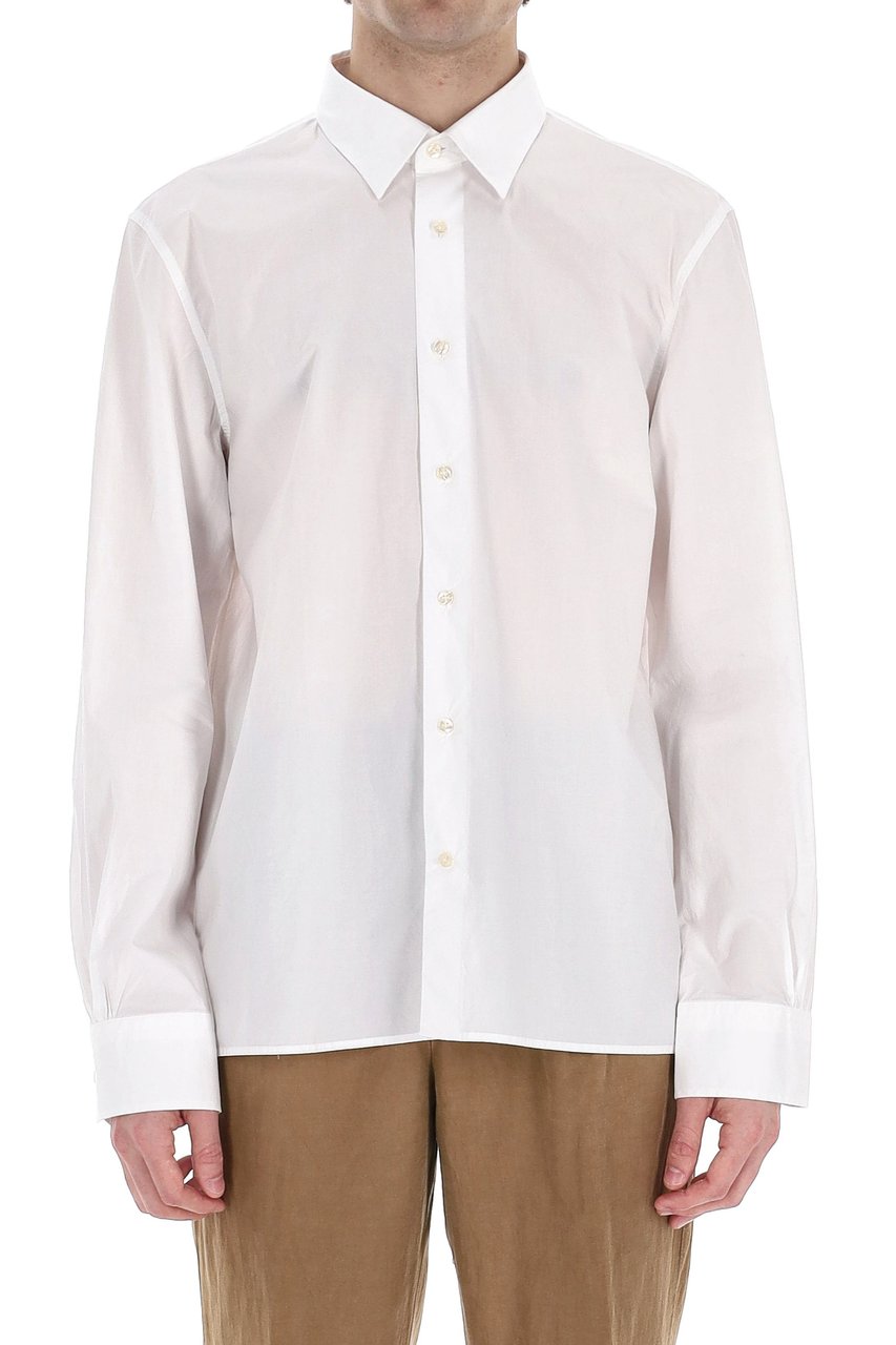Officine Generale Italian Collar Cotton Poplin Shirt Wit
