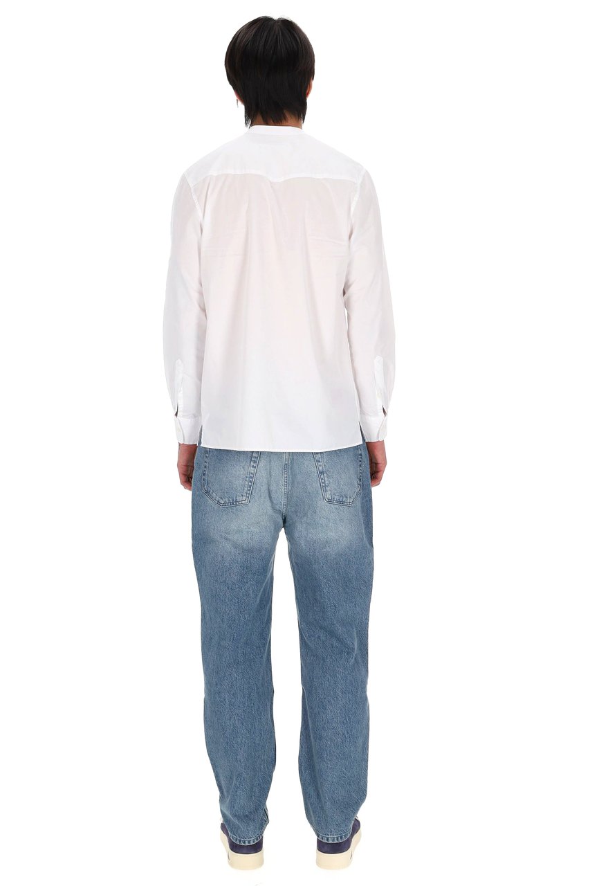 Officine Generale Gaston Light Poplin Band Collar Shirt Paars