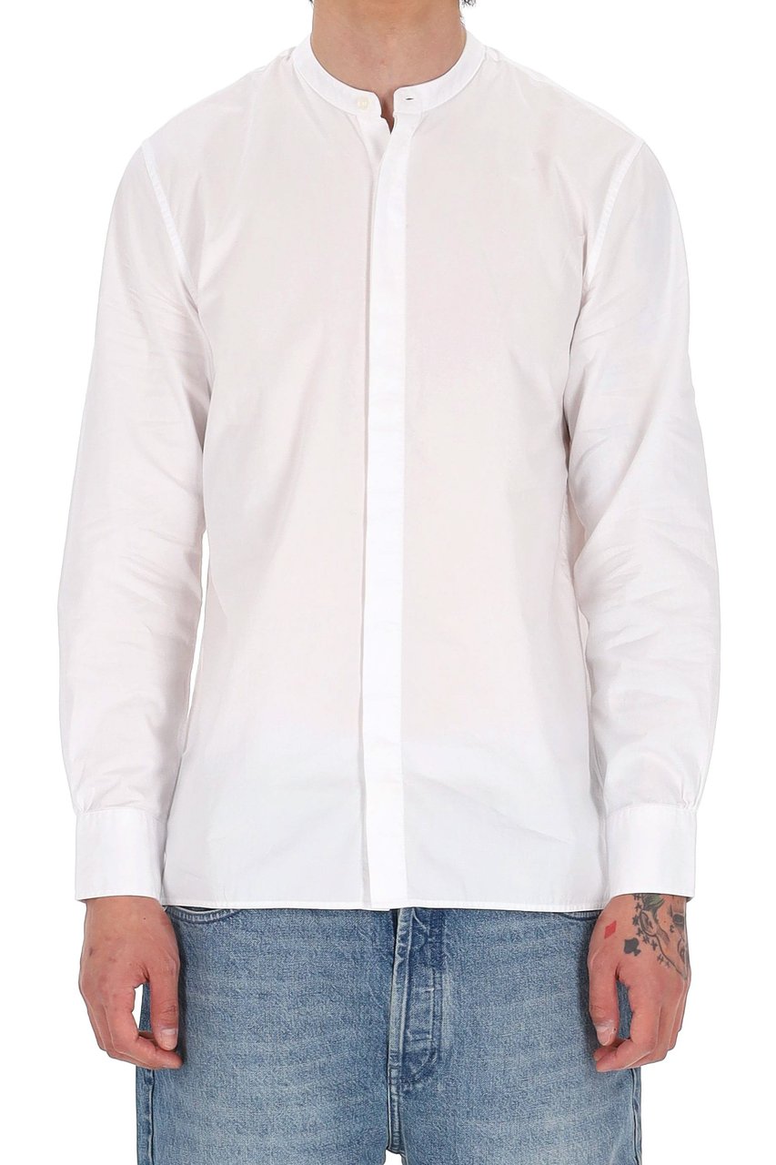 Officine Generale Gaston Light Poplin Band Collar Shirt Paars