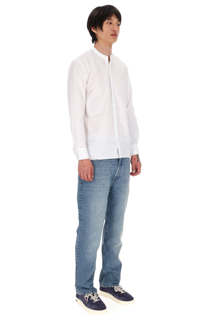Officine Generale Gaston Light Poplin Band Collar Shirt Paars