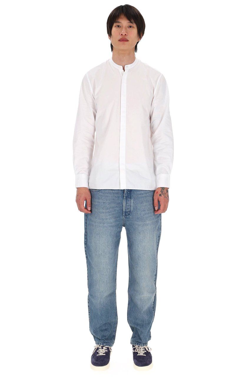 Officine Generale Gaston Light Poplin Band Collar Shirt Paars