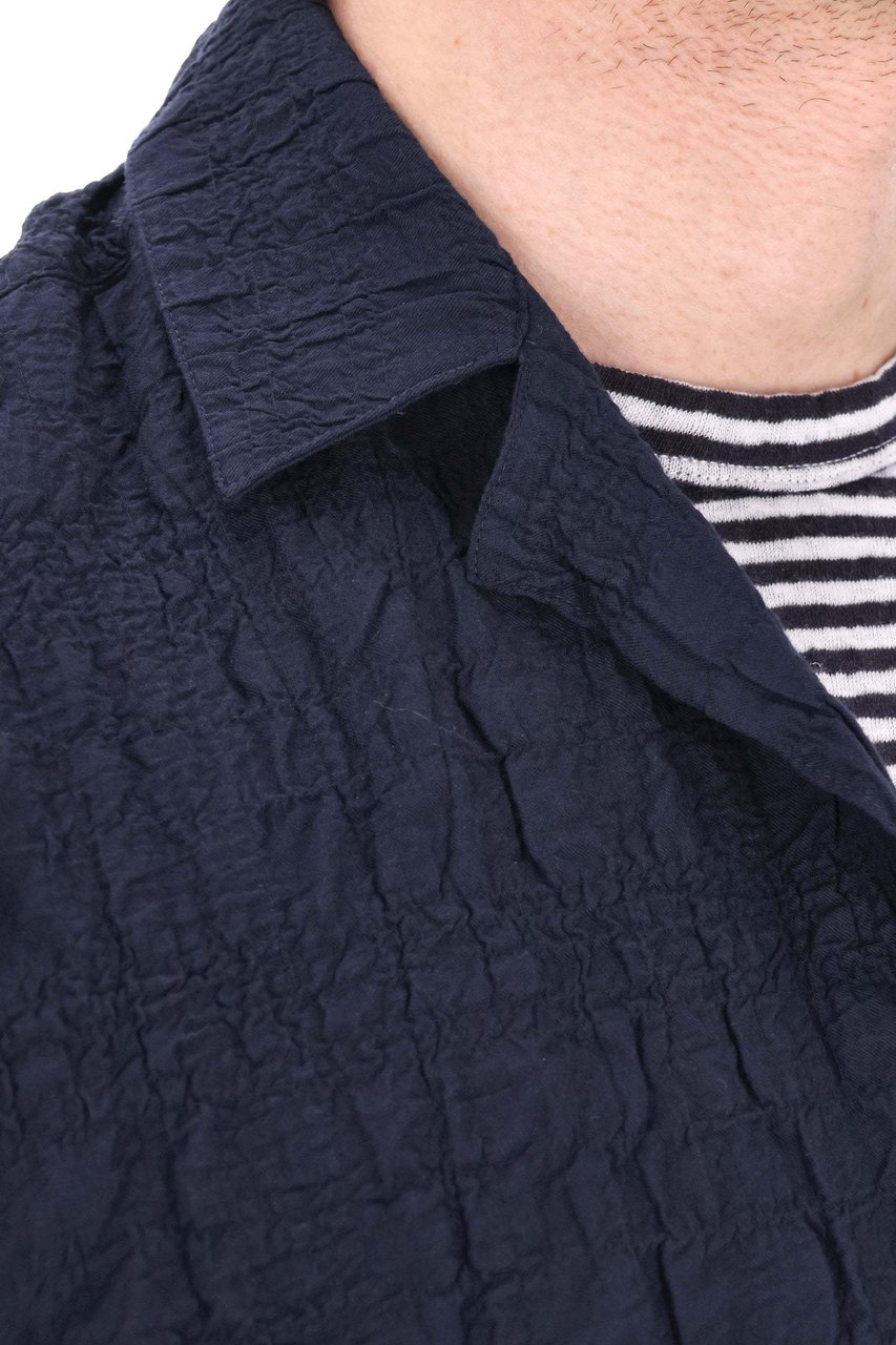 Officine Generale Textured Cotton Short Sleeve Shirt Zwart