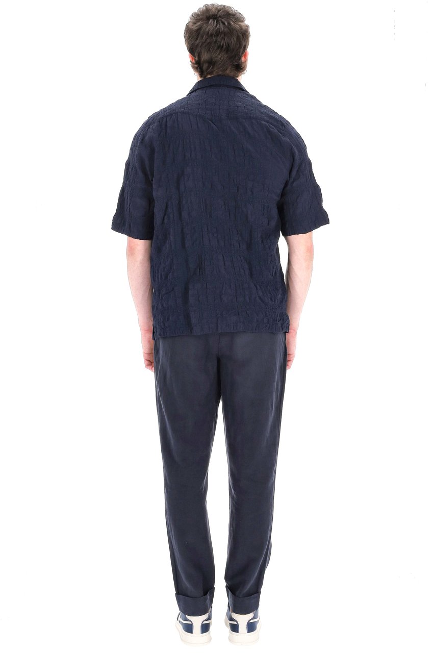 Officine Generale Textured Cotton Short Sleeve Shirt Zwart