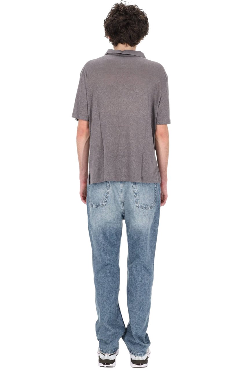Officine Generale Simon Light Linen Open Collar Polo Shirt Neutraal