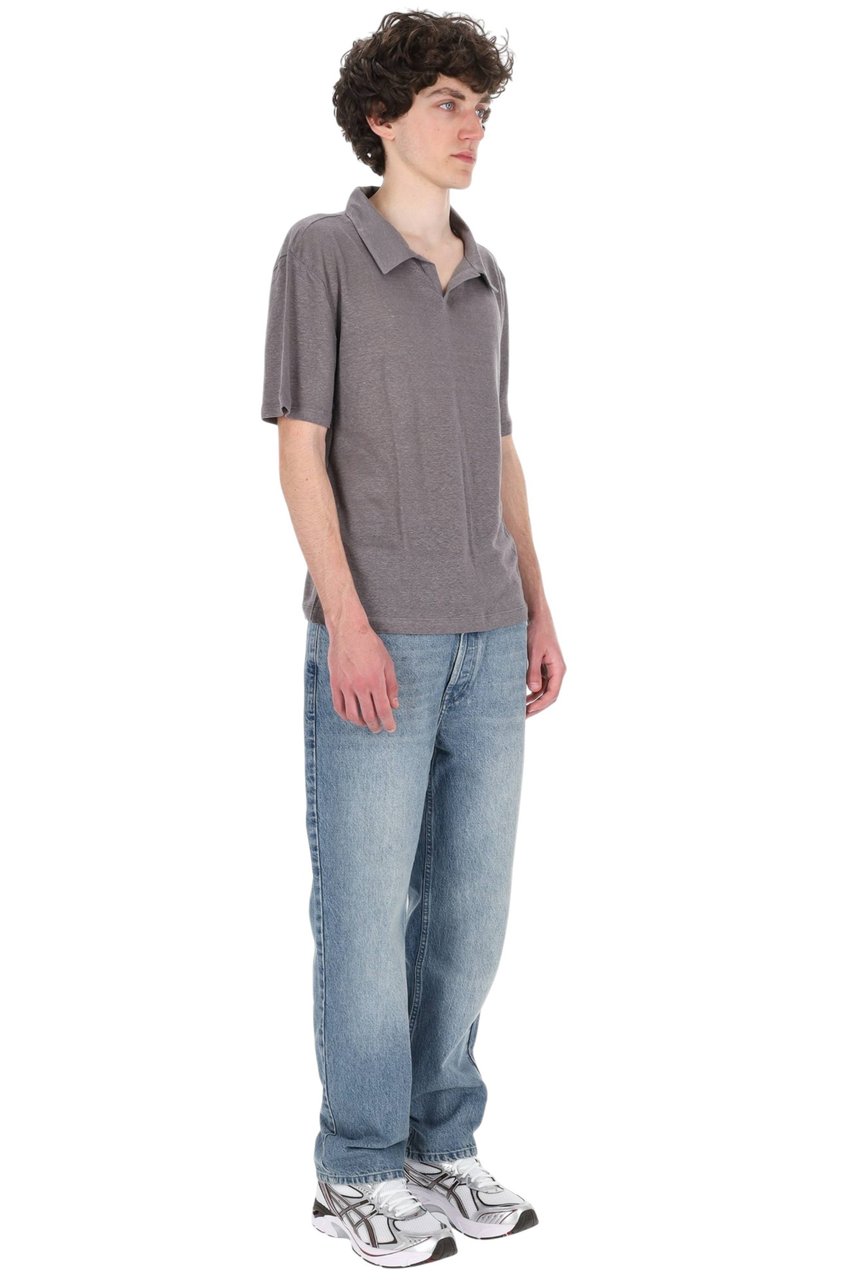 Officine Generale Simon Light Linen Open Collar Polo Shirt Neutraal