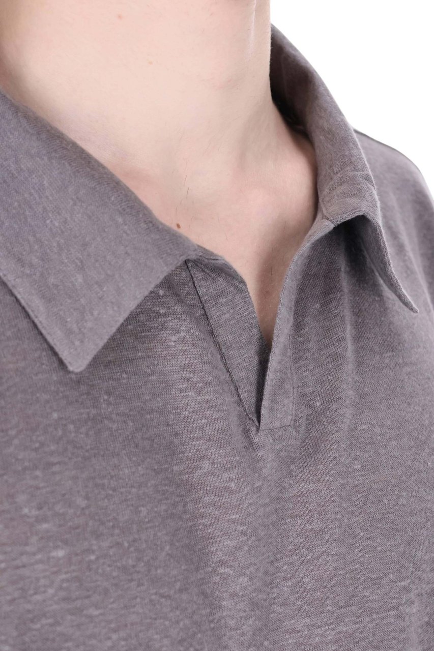 Officine Generale Simon Light Linen Open Collar Polo Shirt Neutraal