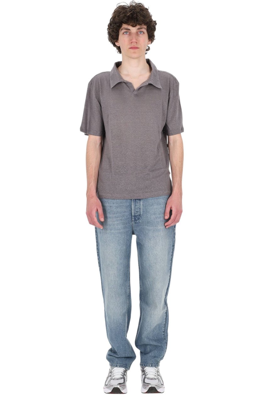 Officine Generale Simon Light Linen Open Collar Polo Shirt Neutraal