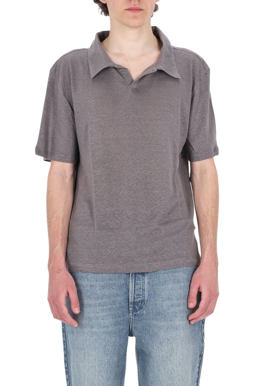 Officine Generale Simon Light Linen Open Collar Polo Shirt Neutraal