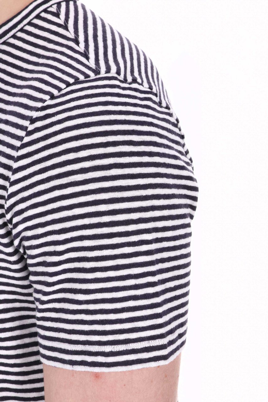 Officine Generale Horizontal Stripe Cotton-Linen T-Shirt Grijs