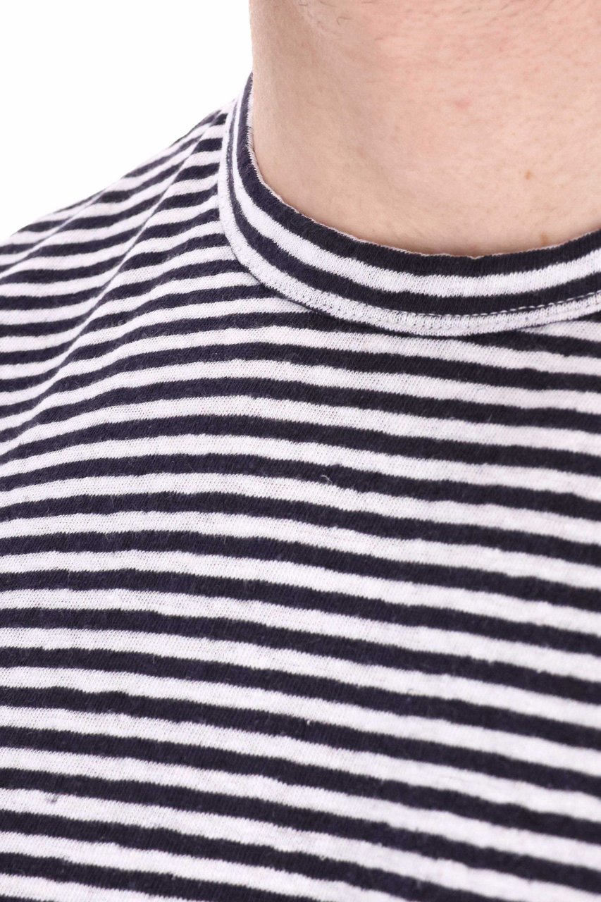 Officine Generale Horizontal Stripe Cotton-Linen T-Shirt Grijs