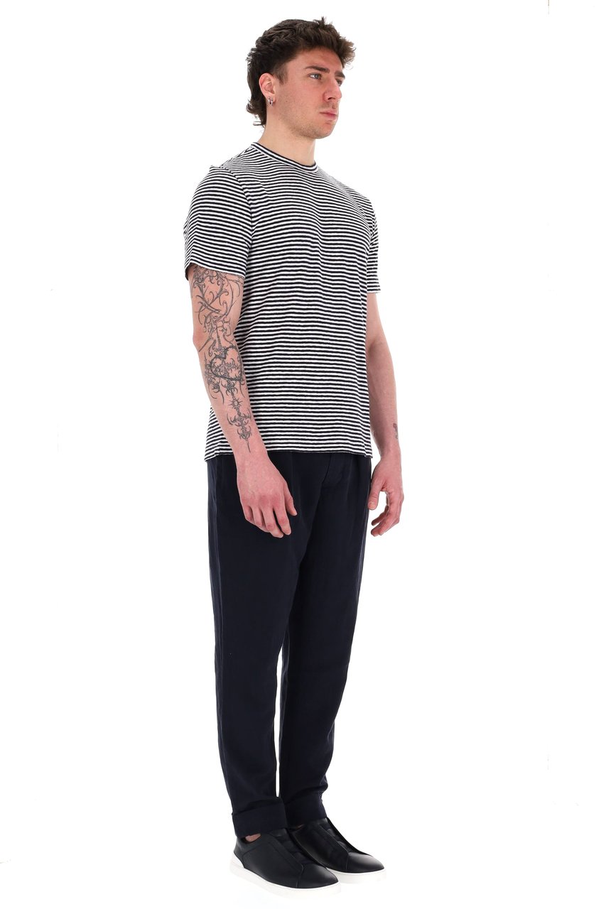 Officine Generale Horizontal Stripe Cotton-Linen T-Shirt Grijs