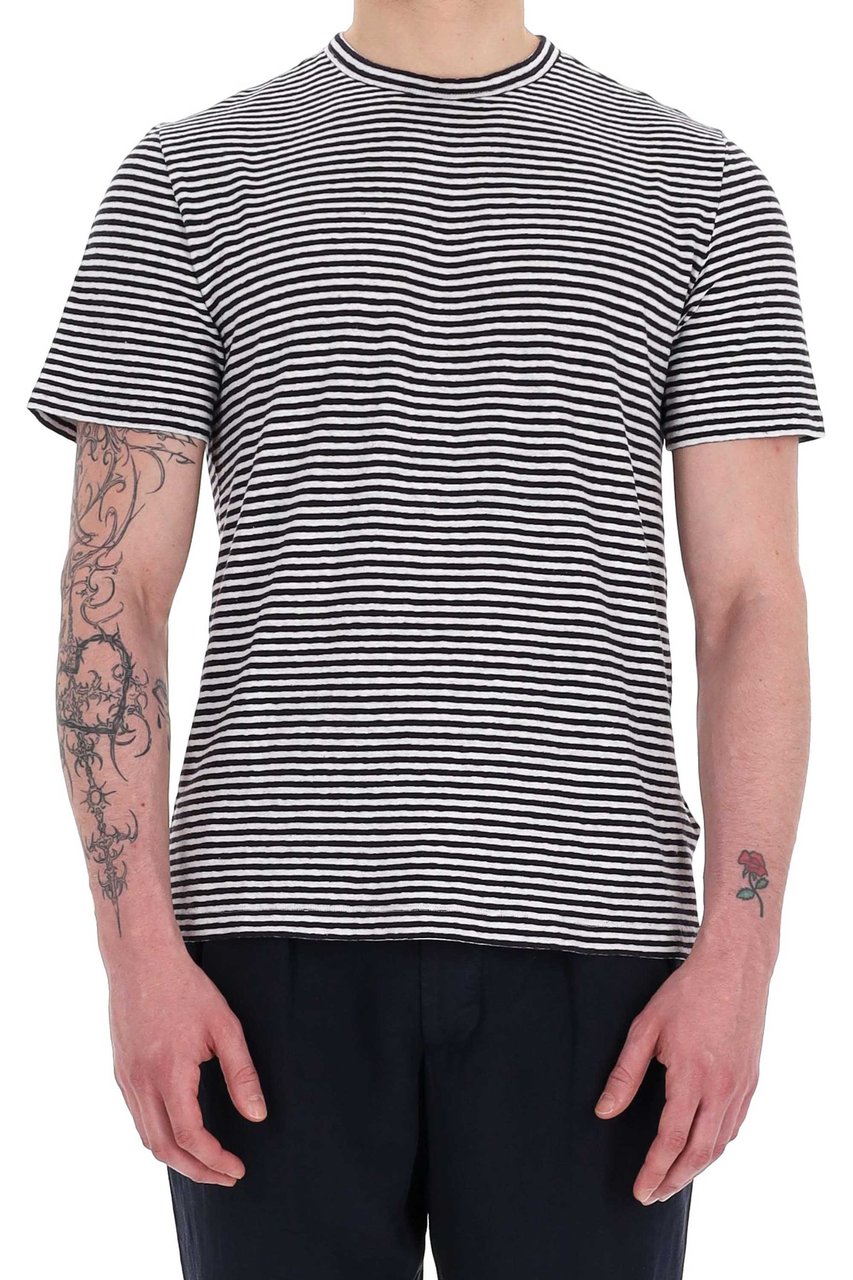Officine Generale Horizontal Stripe Cotton-Linen T-Shirt Grijs