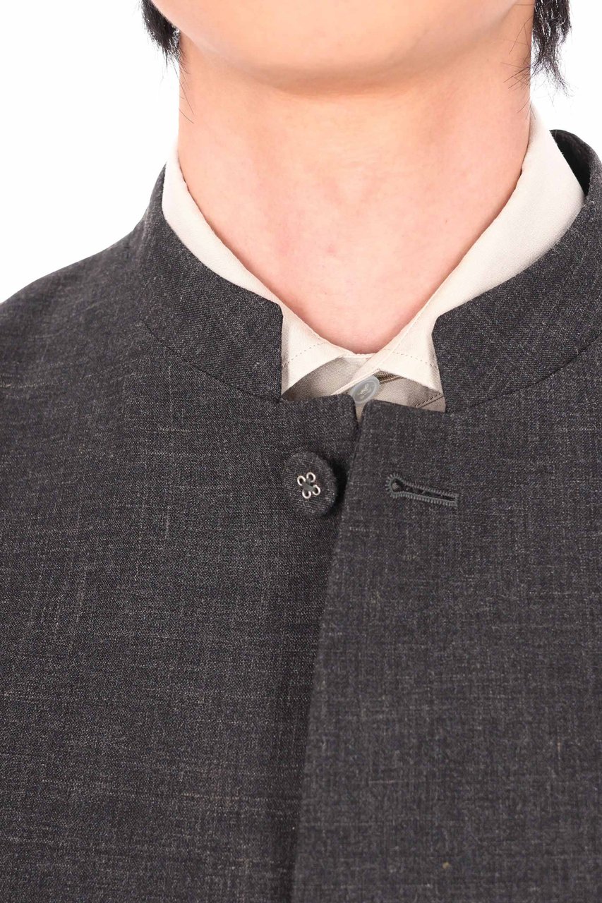 Officine Generale Meryl Wool-Silk-Linen Band Collar Jacket Grijs