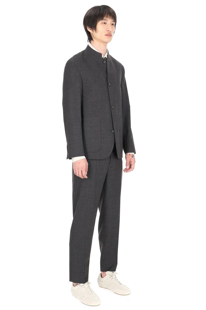 Officine Generale Meryl Wool-Silk-Linen Band Collar Jacket Grijs