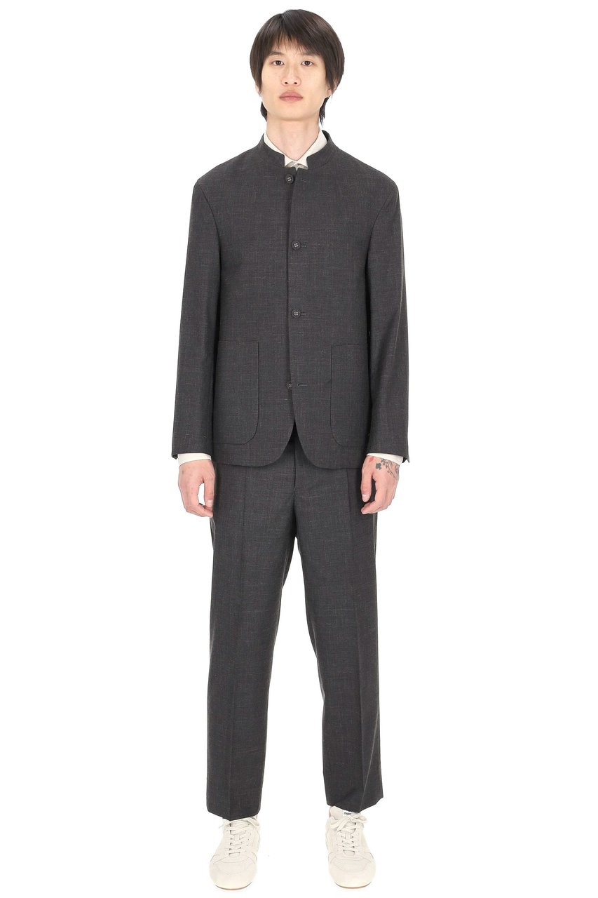 Officine Generale Meryl Wool-Silk-Linen Band Collar Jacket Grijs