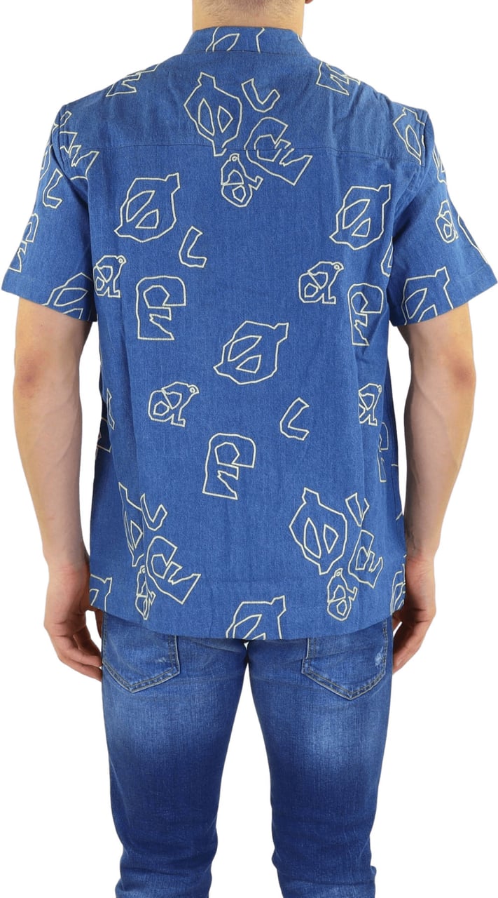 ØLÅF Heren Olaf Aop Denim Ss Shirt Blauw