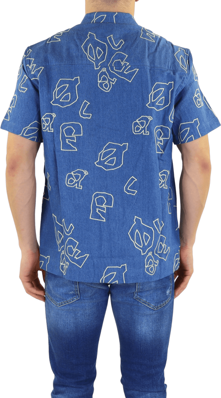ØLÅF Heren Olaf Aop Denim Ss Shirt Blauw