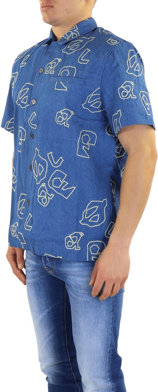 ØLÅF Heren Olaf Aop Denim Ss Shirt Blauw