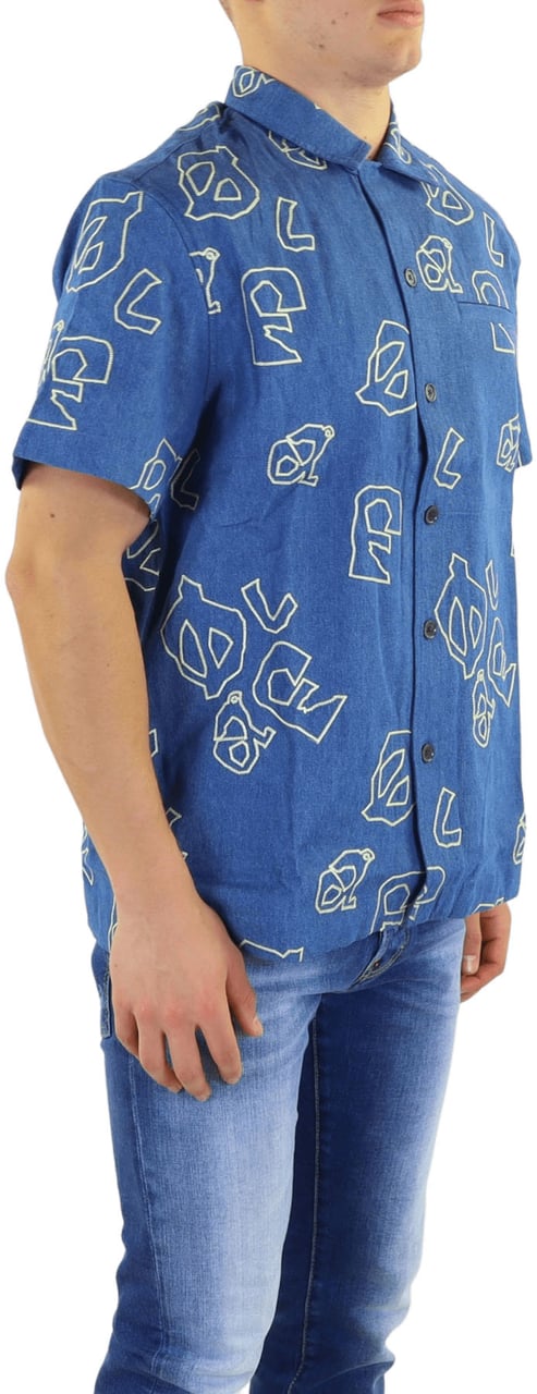 ØLÅF Heren Olaf Aop Denim Ss Shirt Blauw