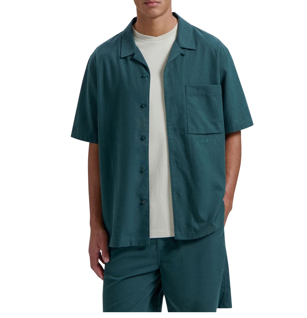 ØLÅF ØlÅf Linen Camp Shirt Ss Korte Mouw Overhemden Donkergroen M200301 Groen