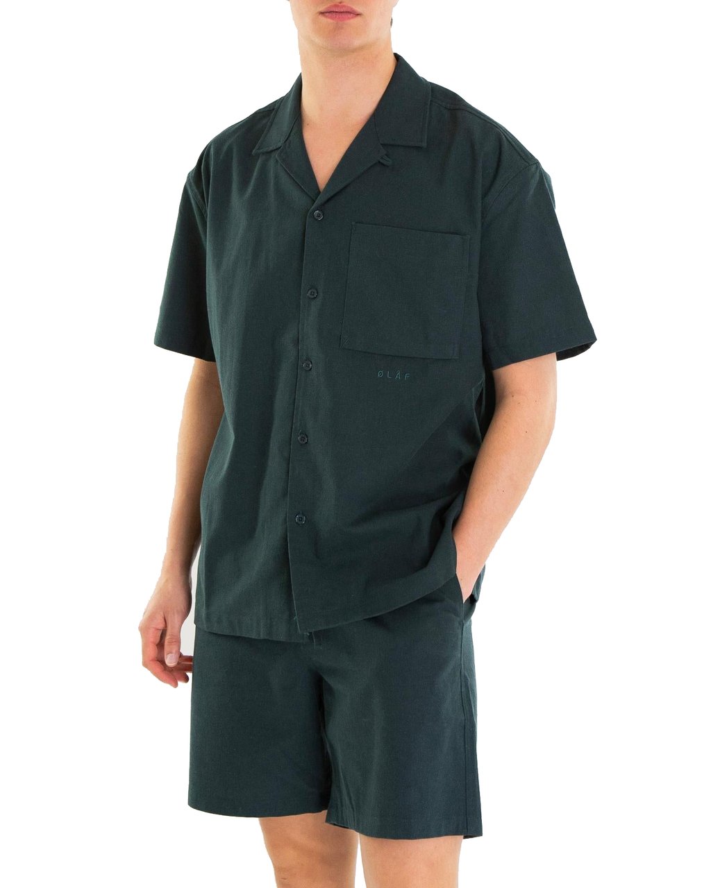 ØLÅF Heren Linen Camp Shirt Groen Groen